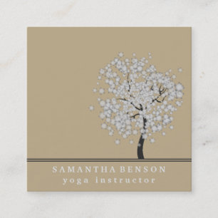 Carte De Visite Carré Elégant arbre Yoga Instructeur Wellness Life Coach
