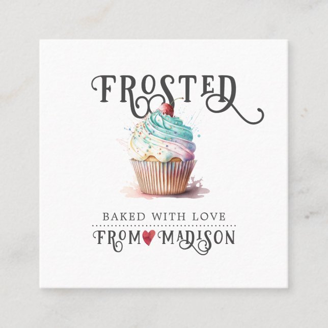 Carte De Visite Carré Élégant Baker's Logo Calligraphie Script Carré Bus (Devant)