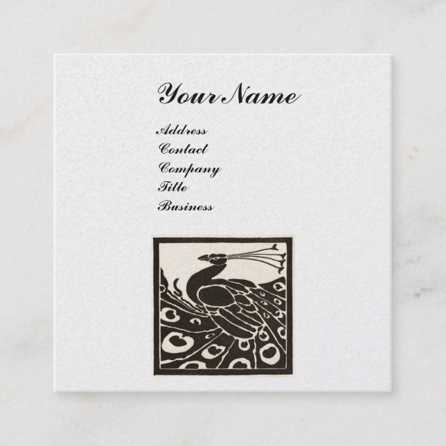 Carte De Visite Carré ÉLÉGANT BLACK BLACK PEACOCK MONOGRAM Pearl (Devant)