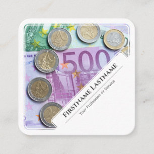 Carte De Visite Carré Elégant blanc encadré euro argent experts financie