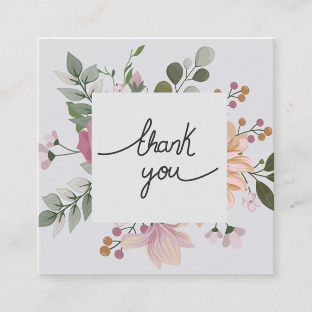Carte De Visite Carré Elégant blanc floral merci (Devant)