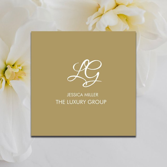 Carte De Visite Carré Élégant blanc or moderne (Créateur téléchargé)