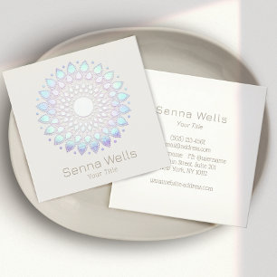 Carte De Visite Carré Elégant bleu Lotus Flower Mandala