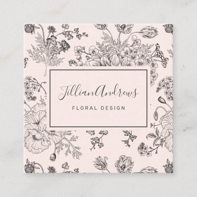 Carte De Visite Carré Élégant Blush Black Floral Design Professionnel (Devant)