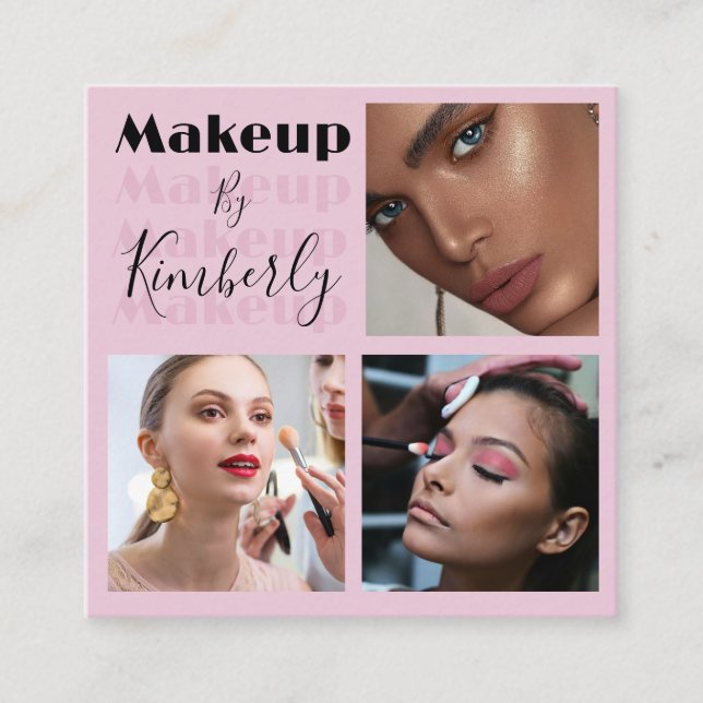 Carte De Visite Carré Elegant Blush Pink Black Script 3 Photo (Devant)