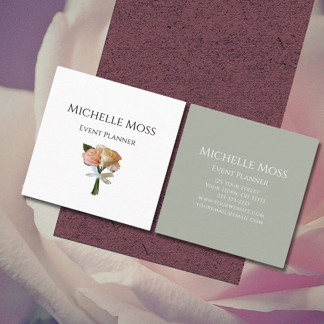 Carte De Visite Carré Élégant Boho Botanical Blush Rose Professionnel (Créateur téléchargé)