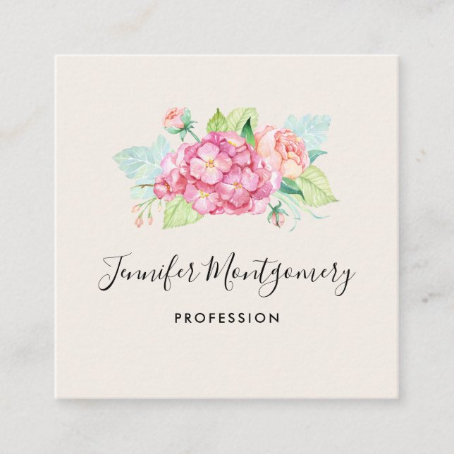 Carte De Visite Carré Elégant Bouquet de fleurs rose (Devant)