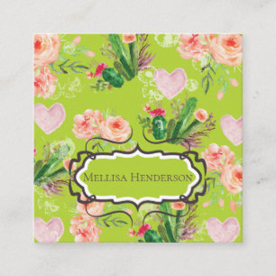 Carte De Visite Carré Élégant cactus vert floral
