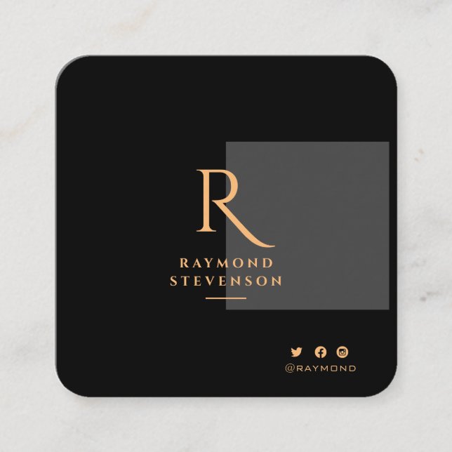 Carte De Visite Carré Élégant Chic Professional Gold Monogramme (Devant)