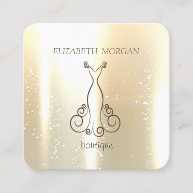 Carte De Visite Carré Élégant Chic Shinny, Faux Gold, Glitterie, Robe (Devant)