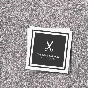 Carte De Visite Carré Elégant ciseau noir blanc moderne coiffeur