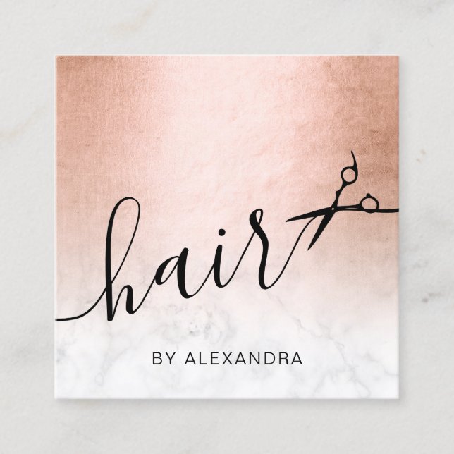 Carte De Visite Carré Elégant ciseaux de marbre d'or rose coiffeur (Devant)