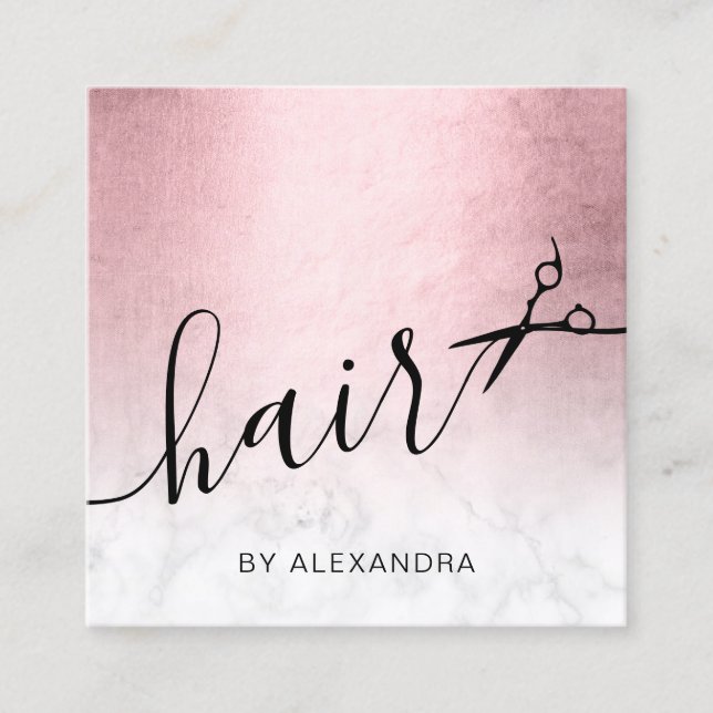 Carte De Visite Carré Elégant ciseaux de marbre doré rose coiffeur (Devant)
