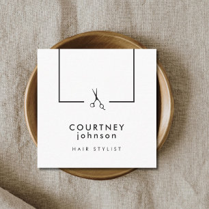 Carte De Visite Carré Elégant ciseaux noir blanc moderne coiffeur