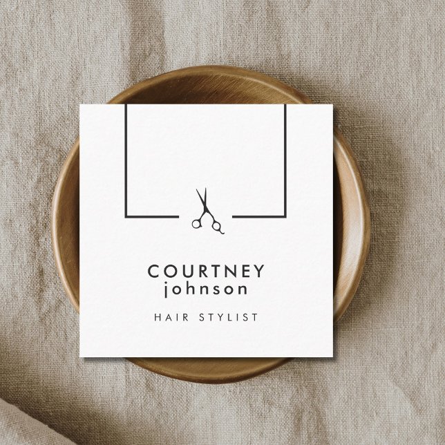 Carte De Visite Carré Elégant ciseaux noir blanc moderne coiffeur (Créateur téléchargé)