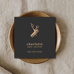 Carte De Visite Carré Elégant Ciseaux Or Faux Faux Peigne Coiffeuse