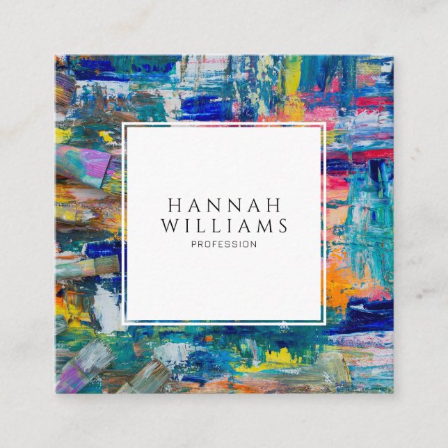 Carte De Visite Carré Élégant code QR coloré Peintre Motif Abstrait (Devant)