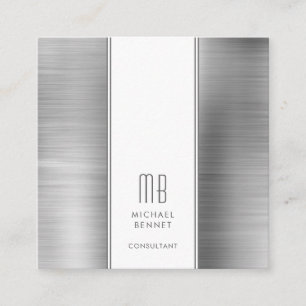 Carte De Visite Carré Élégant consultant en gris argenté monogramme