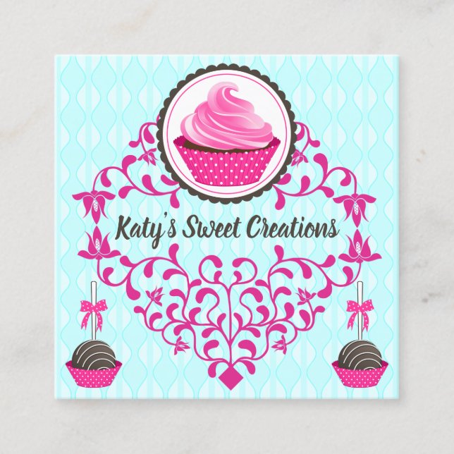 Carte De Visite Carré Élégant Cupcake Cake Pops Swirls (Devant)