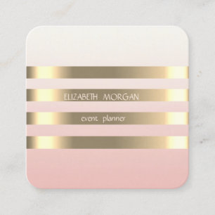 Carte De Visite Carré Élégant Design Moderne Faux Gold Striped, Noir
