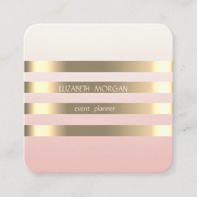 Carte De Visite Carré Élégant Design Moderne Faux Gold Striped, Noir (Devant)