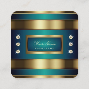 Carte De Visite Carré Elégant doré et bleu Turquoise dégradé professionn