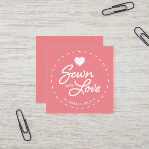 Carte De Visite Carré Élégant Editable de couleur cousu avec le coeur