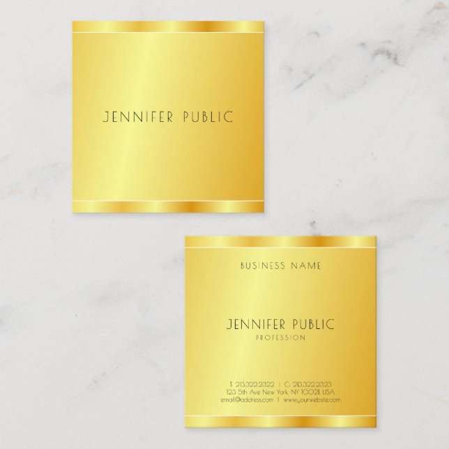 Carte De Visite Carré Elégant Faux Gold Custom Modern Professional (Devant / Derrière)