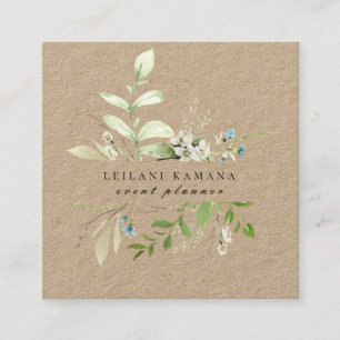 Carte De Visite Carré Elégant Fleur sauvage d'aquarelle Botanique Kraft