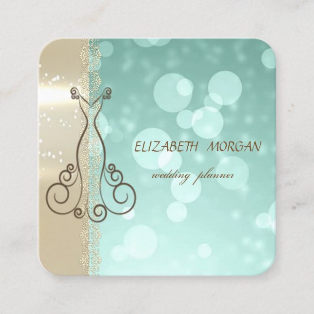 Carte De Visite Carré Elégant Glam Luxe, Faux Gold, Bokeh, Dentelle, Rob (Devant)