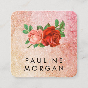 Carte De Visite Carré Élégant Glamour Rose Parties scintillant