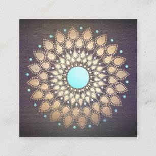 Carte De Visite Carré Élégant Gold Lotus Mandala Wood Yoga Instructeur