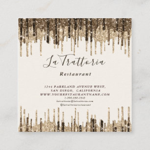 Carte De Visite Carré Élégant Gold Sparks Restaurant La Trattoria