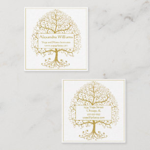 Carte De Visite Carré Elégant Gold White Tree of Life Personnalisé