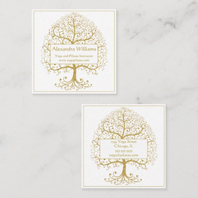Carte De Visite Carré Elégant Gold White Tree of Life Personnalisé (Devant / Derrière)