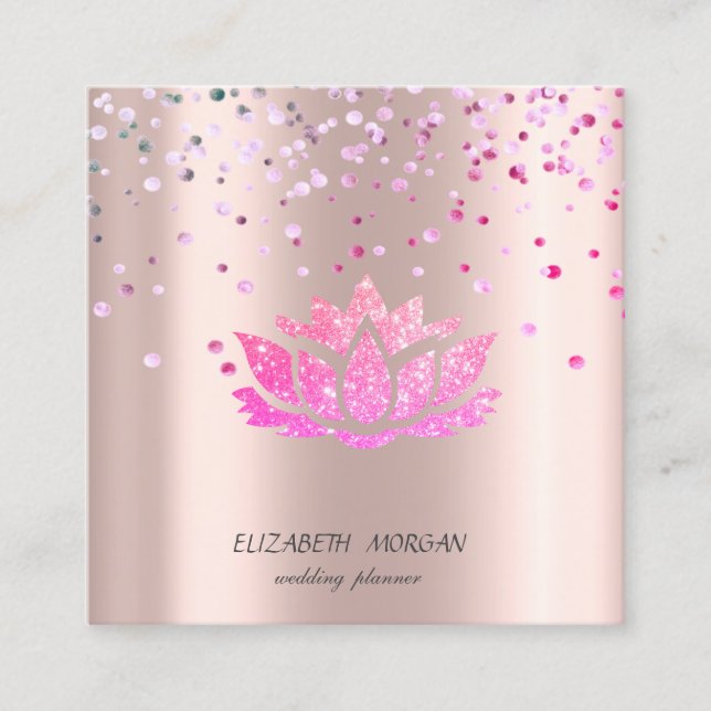 Carte De Visite Carré Elégant Lotus élégant, Confetti Rose Gold (Devant)