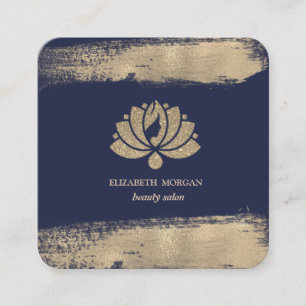 Carte De Visite Carré Elégant Lotus Faux Gold Brush Stroke Beauty Salon