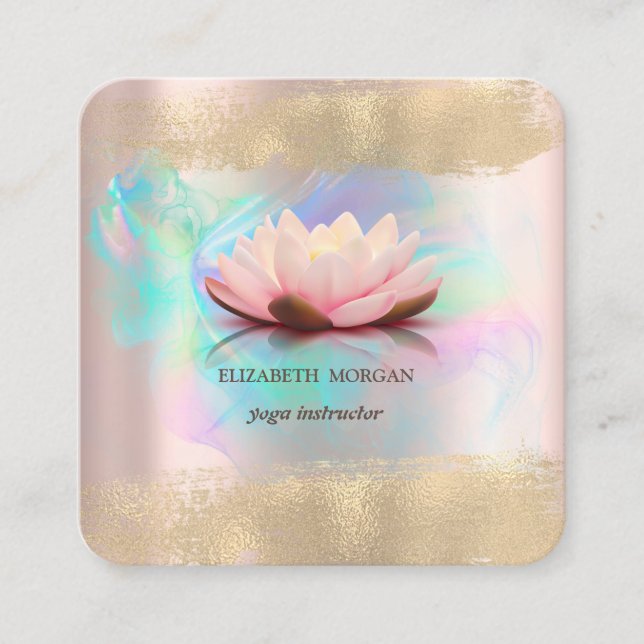 Carte De Visite Carré Élégant Lotus Flower Gold Brush Stroke Holographiq (Devant)