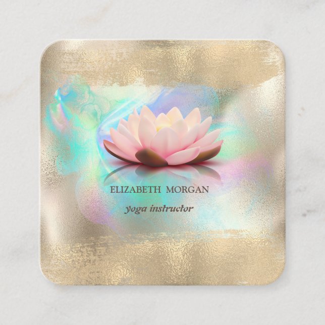 Carte De Visite Carré Élégant Lotus Flower Gold Brush Stroke Holographiq (Devant)