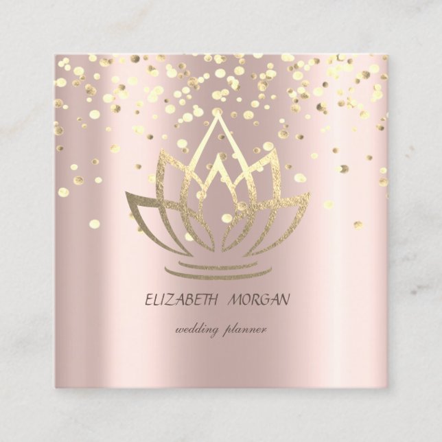 Carte De Visite Carré Elégant Lotus Or Design, Confetti Rose Gold (Devant)