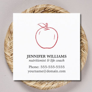 Carte De Visite Carré Élégant minimal Cool Rouge Apple nutritionniste