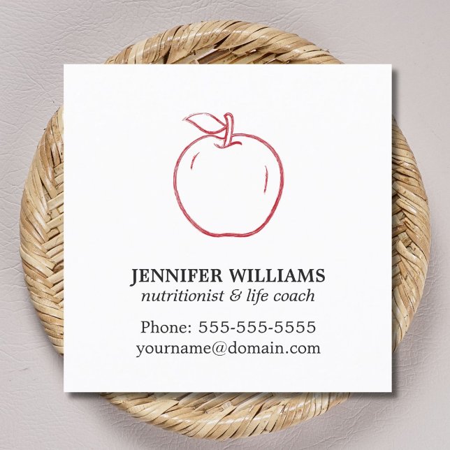 Carte De Visite Carré Élégant minimal Cool Rouge Apple nutritionniste (Créateur téléchargé)