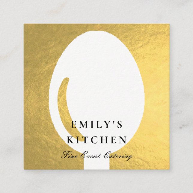 CARTE DE VISITE CARRÉ ÉLÉGANT MINIMAL FAUX GOLD SPOON CHEF CATERING (Devant)