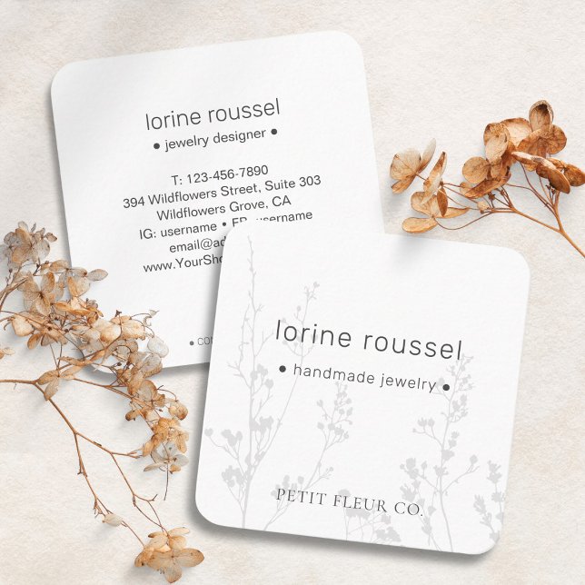 Carte De Visite Carré Élégant minimal Fleur sauvage Floral Carré Busines (Elegant Minimal Wildflowers Floral Square Business Card)