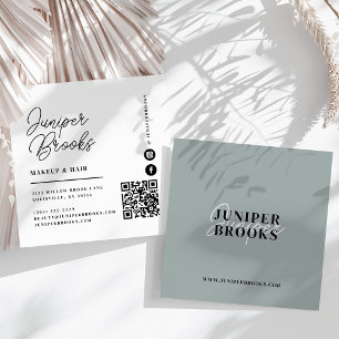 Carte De Visite Carré Élégant minimaliste Sage vert QR Code