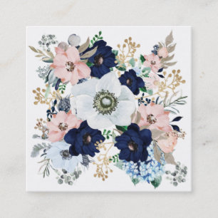Carte De Visite Carré Élégant Modèle Motif de l'Rose Floral bleu Vint