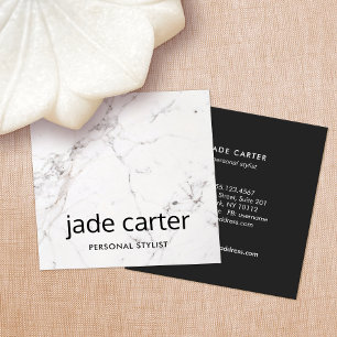 Carte De Visite Carré Elegant Modern White Marble Professional