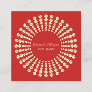 Carte De Visite Carré Élégant moderne, Rouge, Diamants Or