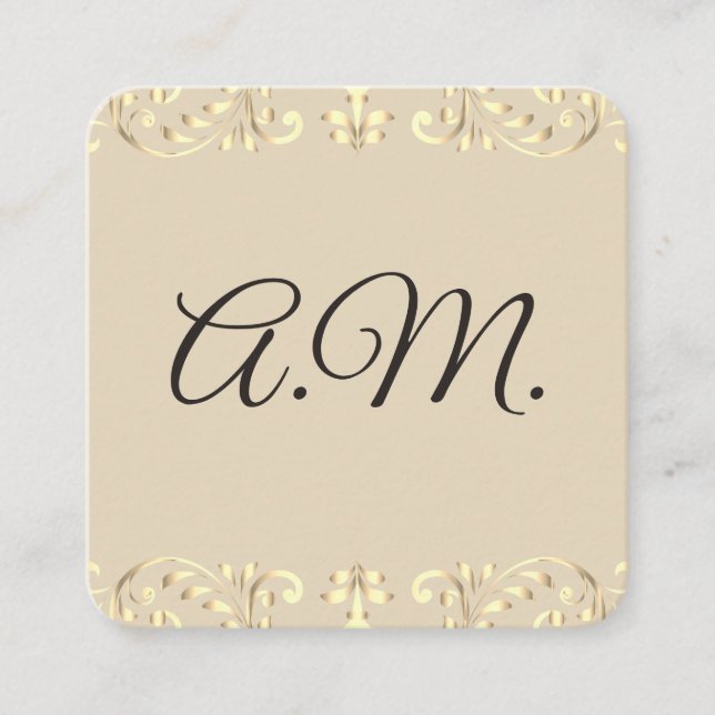 Carte De Visite Carré Élégant Monogram Gold Floral (Devant)