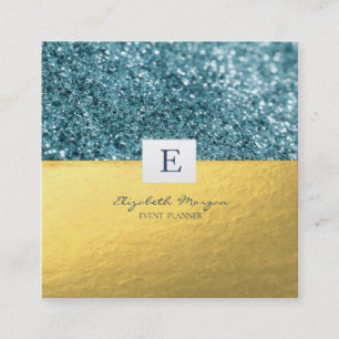 Carte De Visite Carré Elégant Monogram Gold Parties scintillant Bokeh